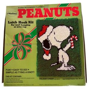 Vintage Malina Peanuts Snoopy Christmas Latch Hook Kit Holiday Cheer 26/16 20x27